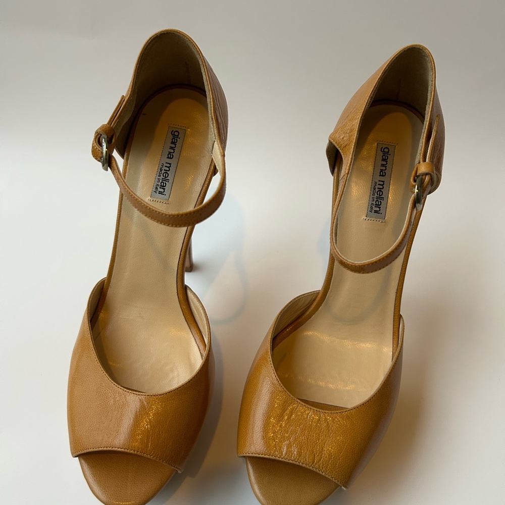 Gianna Meliani Tan Leather High Heel Sandals with Ankle Strap